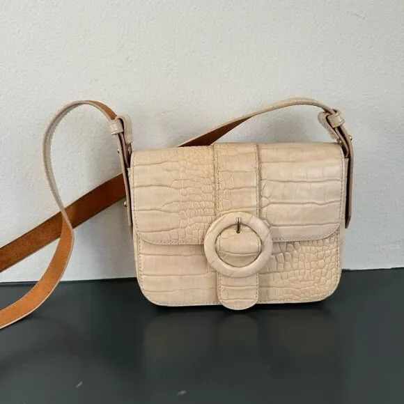 Most Wanted Crocodile Print Embossed Small Leather Saddlebag Mini Crossbody - Picture 1 of 10